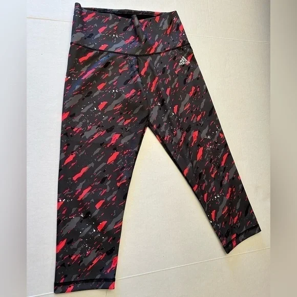 Adidas climate 3/4 length active capri pant gray splatter multi color Sz-XS I16 - Picture 2 of 9